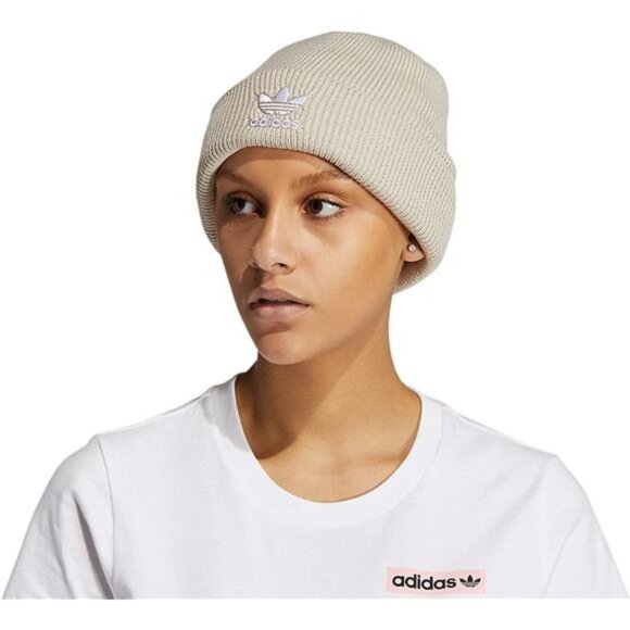 Unisex Trefoil Beanie Hat, Heather White main image 4